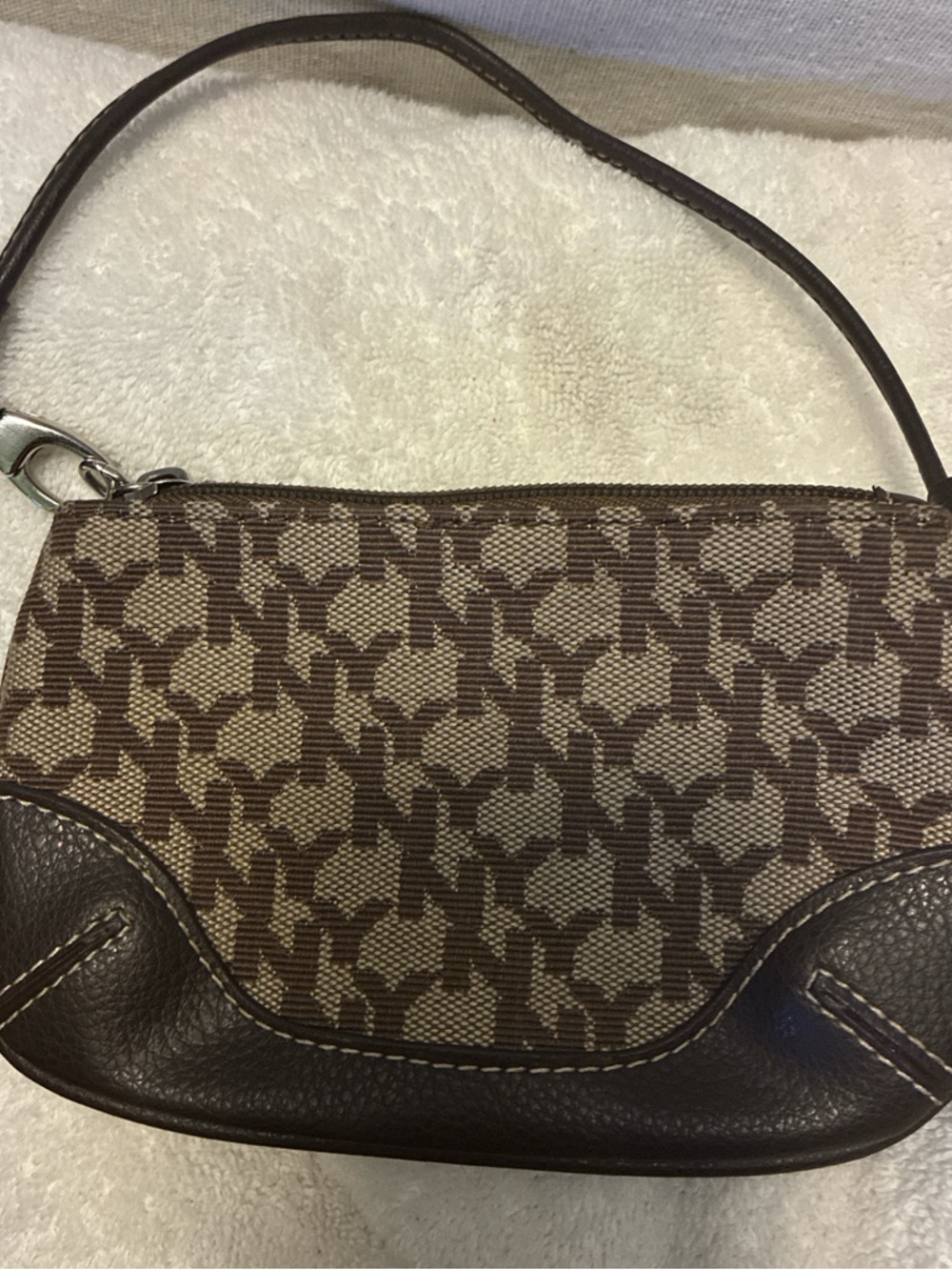 Brown Patterned Canvas Wristlet walletBag